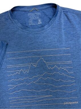 Patagonia Shirt Men Medium Blue Capilene Cool Daily Short Sleeve Graphic Sun UPF